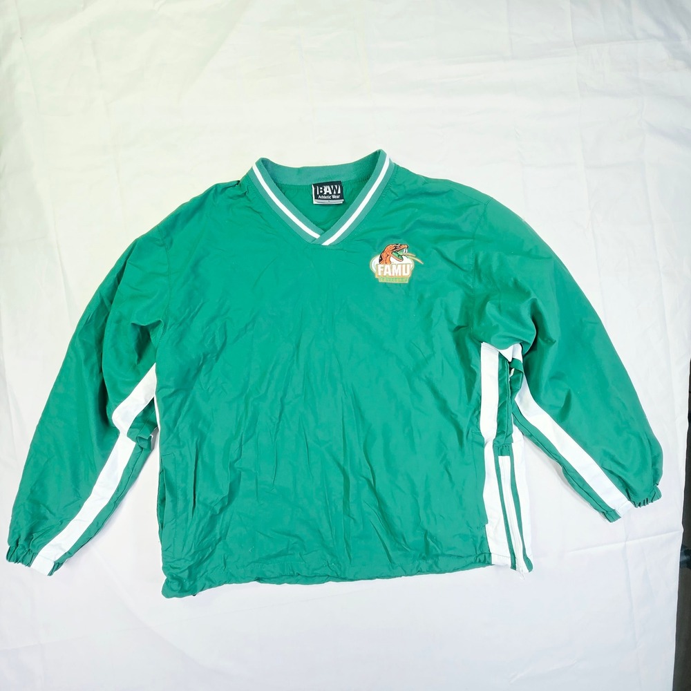 BAW Men's FAMU Rattlers Windbreaker Pullover Large Green Florida A&M V-Neck